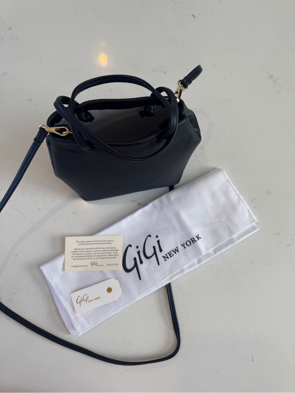 GiGi New York Black Leather Mini Crossbody with Gold Hardware